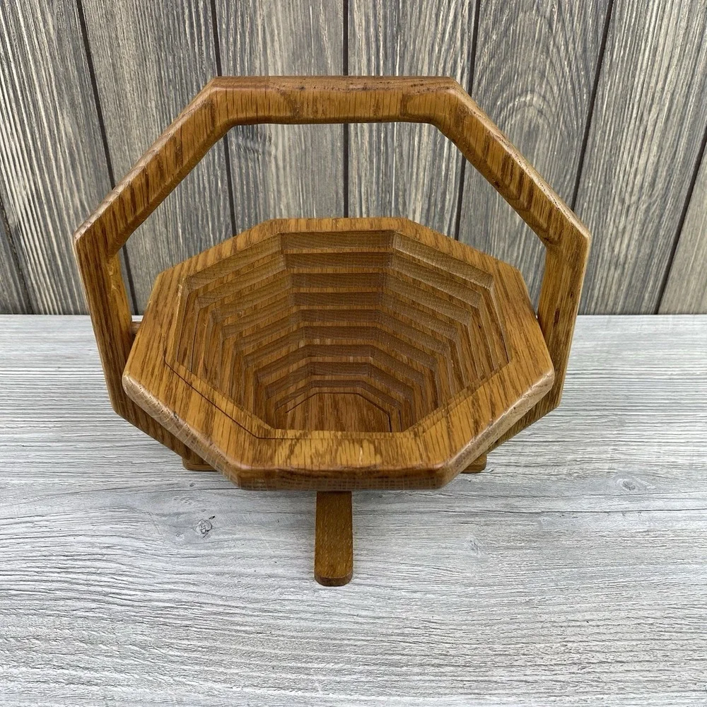 Handcrafted Wooden Collapsible Basket With Handle